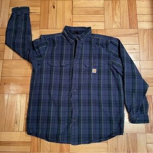 Men’s L long sleeve button up Carhartt in blue with black and green stripes